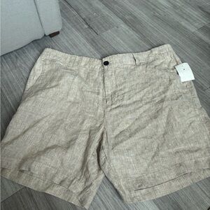 Panama Jack Natural Beige Linen-Blend Flat Front Shorts